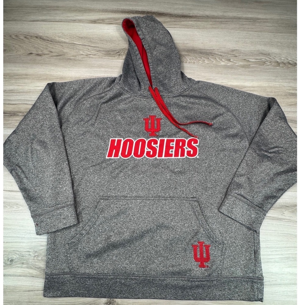 Champion Elite Indiana University Hoosiers Hoodie Mens XL Grey Red IU Sweatshirt